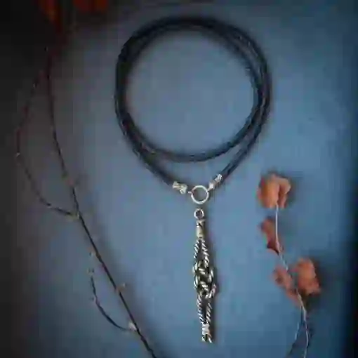 Sea knot pendant on leather cord. Sea node necklace. Metal rope jewelry. Handcrafted unique man accessory