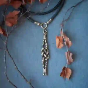 Sea knot pendant on leather cord. Sea node necklace. Metal rope jewelry. Handcrafted unique man accessory