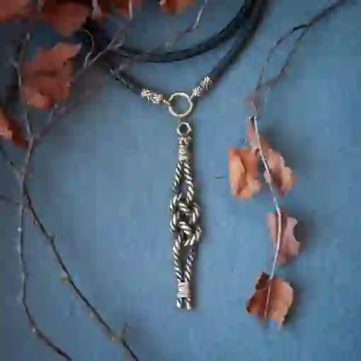 Sea knot pendant on leather cord. Sea node necklace. Metal rope jewelry. Handcrafted unique man accessory