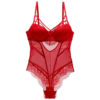 Bodysuit Women Push Up Red Strappy Cup Eyelash Lace Floral Pattern Padded Underwire Lingerie Women Shapewear High Quality
