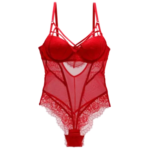 Bodysuit Women Push Up Red Strappy Cup Eyelash Lace Floral Pattern Padded Underwire Lingerie Women Shapewear High Quality
