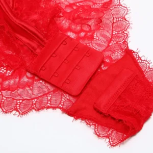 Bodysuit Women Push Up Red Strappy Cup Eyelash Lace Floral Pattern Padded Underwire Lingerie Women Shapewear High Quality