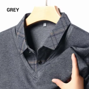 Men's Faux Two Piece Lapel Long-Sleeve Tops