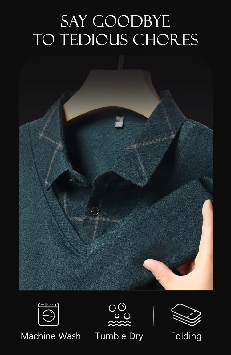 Men's Faux Two Piece Lapel Long-Sleeve Tops