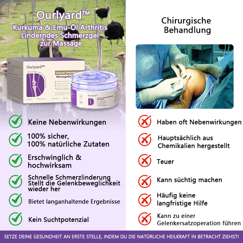 Ourlyard™ Kurkuma- & Emuöl-Gel zur Linderung von Arthritis-Schmerzen 👨‍⚕️ Zertifiziert von der Deutschen Gesellschaft für Orthopädie und Unfallchirurgie (DGOU)