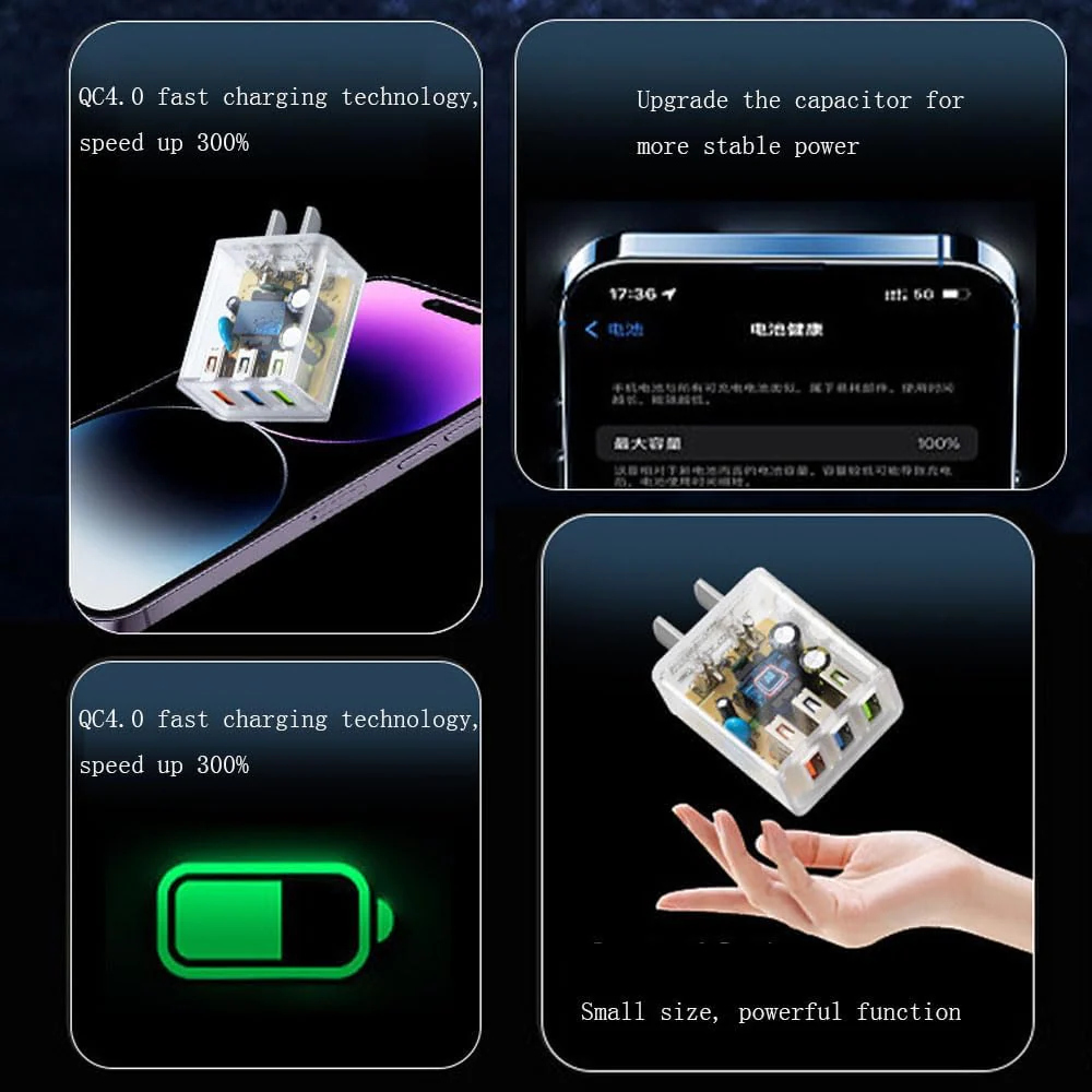 NOWORDUP® Transparent Intelligent QC4.0 Adapter (2:3:5 Ports)