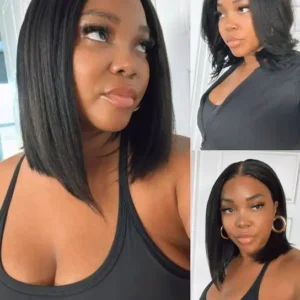 Hair Straight Bob Wig 7x5 Pre-Bleached Natural Looking Glueless Wig with Invisi Drawstring